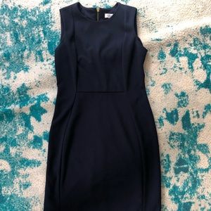 Calvin Klein | size 6 navy blue fitted dress with gold zip back